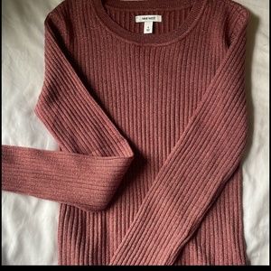 Nine West Long Sleeve Dusty Rose Ribbed Crewneck Stretch Pullover Sweater